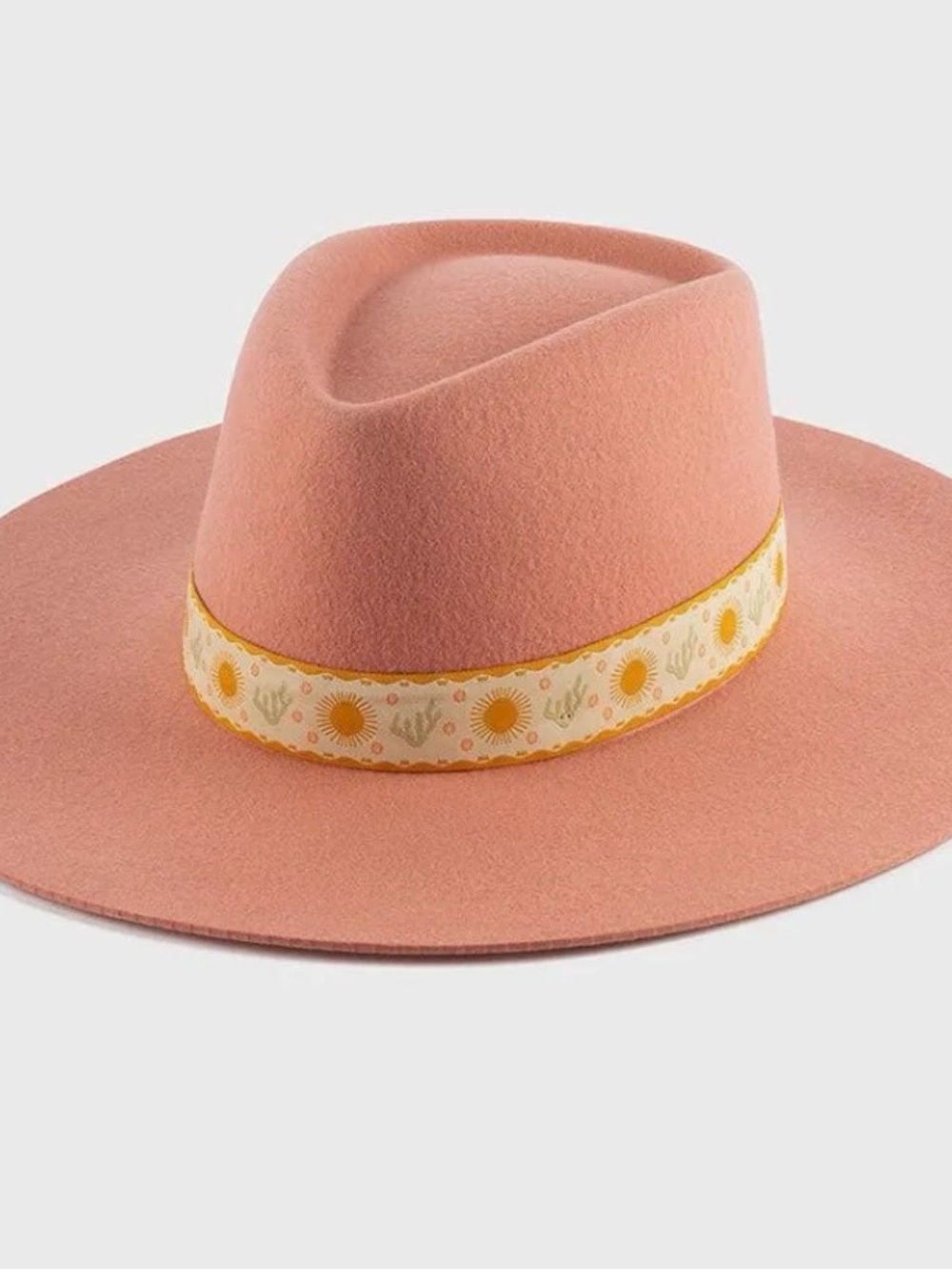 GIGI PIP Blush Pink Wide-Brim Fedora with Sun Motif Band